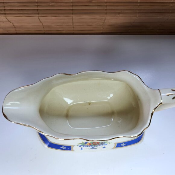 Myott Gravy Boat Dish MYO100 Fruit in Urn Blue Band Scalloped Edge Staffordshire - Picture 3 of 7